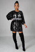IT'S MY BIRTHDAY SEQUINS T-SHIRT DRESS