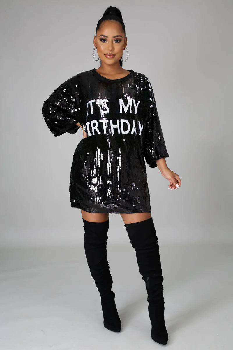 IT'S MY BIRTHDAY SEQUINS T-SHIRT DRESS