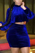 Sexy Solid Joint O Neck Long Sleeve Two-Pieces