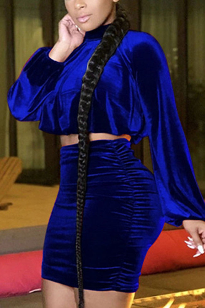 Sexy Solid Joint O Neck Long Sleeve Two-Pieces